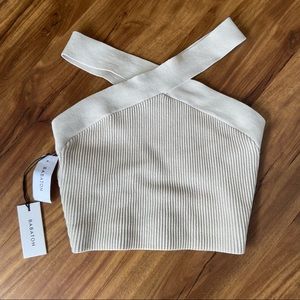 Aritzia Babaton sculpt knit criss cross crop top